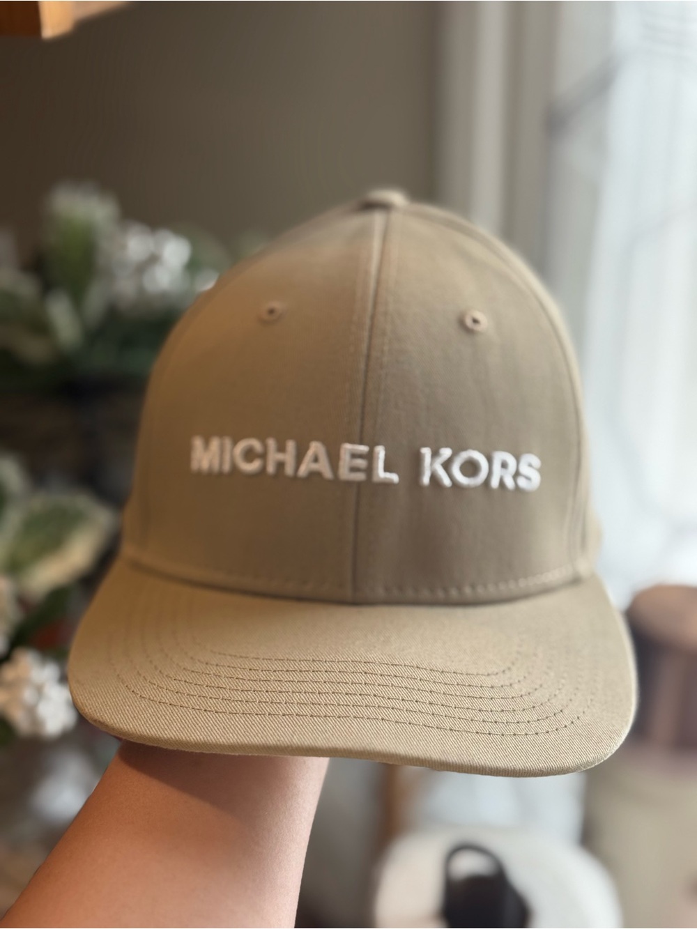 Michael Kors Beige Baseball Cap with White Logo Embroidery